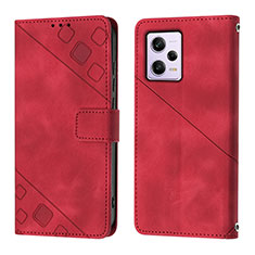 Leather Case Stands Flip Cover Holder YB1 for Xiaomi Redmi Note 12 Pro 5G Red