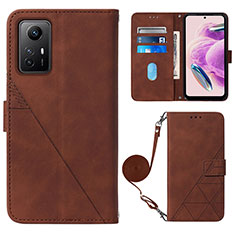 Leather Case Stands Flip Cover Holder YB1 for Xiaomi Redmi Note 12S Brown