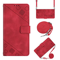 Leather Case Stands Flip Cover Holder YB2 for Motorola Moto E13 Red