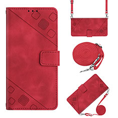 Leather Case Stands Flip Cover Holder YB2 for Motorola Moto E22 Red