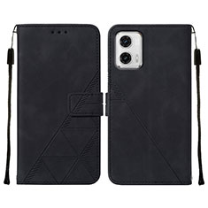 Leather Case Stands Flip Cover Holder YB2 for Motorola Moto G73 5G Black