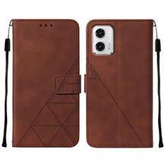 Leather Case Stands Flip Cover Holder YB2 for Motorola Moto G73 5G Brown