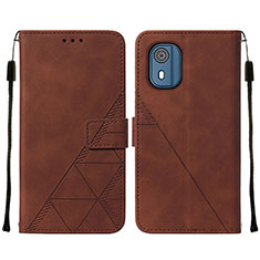 Leather Case Stands Flip Cover Holder YB2 for Nokia C02 Brown