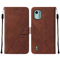 Leather Case Stands Flip Cover Holder YB2 for Nokia C12 Brown