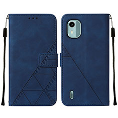 Leather Case Stands Flip Cover Holder YB2 for Nokia C12 Pro Blue