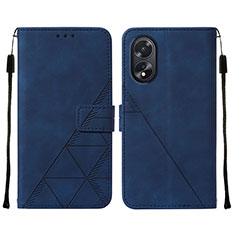 Leather Case Stands Flip Cover Holder YB2 for Oppo A18 Blue