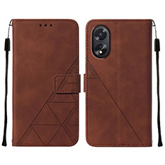 Leather Case Stands Flip Cover Holder YB2 for Oppo A18 Brown