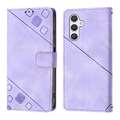 Leather Case Stands Flip Cover Holder YB2 for Samsung Galaxy A24 4G Purple