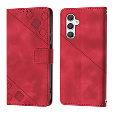 Leather Case Stands Flip Cover Holder YB2 for Samsung Galaxy A24 4G Red