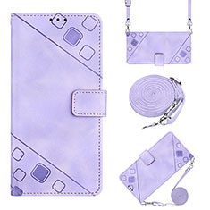 Leather Case Stands Flip Cover Holder YB2 for Samsung Galaxy S22 Ultra 5G Clove Purple