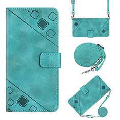 Leather Case Stands Flip Cover Holder YB2 for Samsung Galaxy S25 5G Cyan