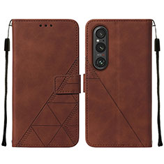 Leather Case Stands Flip Cover Holder YB2 for Sony Xperia 1 V Brown