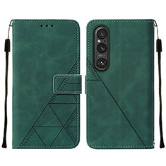 Leather Case Stands Flip Cover Holder YB2 for Sony Xperia 1 V Green