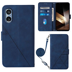 Leather Case Stands Flip Cover Holder YB2 for Sony Xperia 5 V Blue