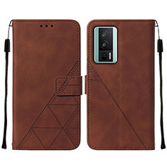 Leather Case Stands Flip Cover Holder YB2 for Xiaomi Redmi K60 5G Brown