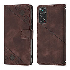 Leather Case Stands Flip Cover Holder YB2 for Xiaomi Redmi Note 11 4G (2022) Brown