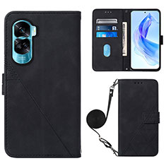 Leather Case Stands Flip Cover Holder YB3 for Huawei Honor 90 Lite 5G Black