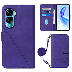 Leather Case Stands Flip Cover Holder YB3 for Huawei Honor 90 Lite 5G Purple