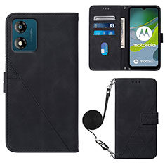 Leather Case Stands Flip Cover Holder YB3 for Motorola Moto E13 Black