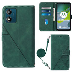 Leather Case Stands Flip Cover Holder YB3 for Motorola Moto E13 Green