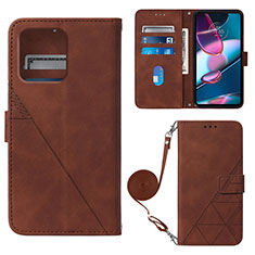 Leather Case Stands Flip Cover Holder YB3 for Motorola Moto Edge Plus (2023) 5G Brown