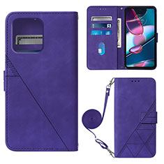 Leather Case Stands Flip Cover Holder YB3 for Motorola Moto Edge Plus (2023) 5G Purple