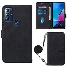 Leather Case Stands Flip Cover Holder YB3 for Motorola Moto G Play (2023) Black