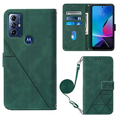 Leather Case Stands Flip Cover Holder YB3 for Motorola Moto G Play (2023) Green