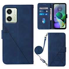 Leather Case Stands Flip Cover Holder YB3 for Motorola Moto G54 5G Blue