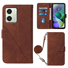 Leather Case Stands Flip Cover Holder YB3 for Motorola Moto G54 5G Brown