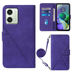 Leather Case Stands Flip Cover Holder YB3 for Motorola Moto G54 5G Purple