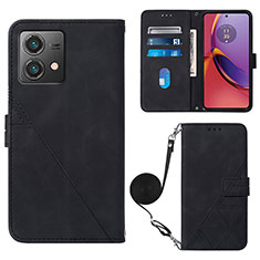 Leather Case Stands Flip Cover Holder YB3 for Motorola Moto G84 5G Black