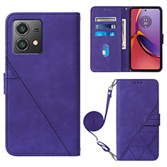 Leather Case Stands Flip Cover Holder YB3 for Motorola Moto G84 5G Purple