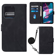 Leather Case Stands Flip Cover Holder YB3 for Motorola Moto X40 5G Black