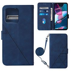 Leather Case Stands Flip Cover Holder YB3 for Motorola Moto X40 5G Blue