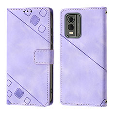 Leather Case Stands Flip Cover Holder YB3 for Nokia C210 Purple