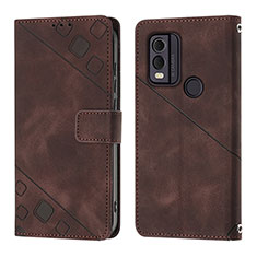 Leather Case Stands Flip Cover Holder YB3 for Nokia C22 Brown