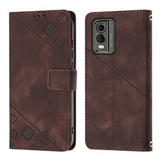 Leather Case Stands Flip Cover Holder YB3 for Nokia C32 Brown