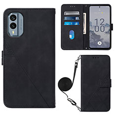 Leather Case Stands Flip Cover Holder YB3 for Nokia X30 5G Black