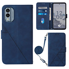 Leather Case Stands Flip Cover Holder YB3 for Nokia X30 5G Blue