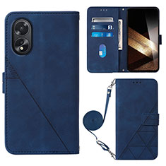 Leather Case Stands Flip Cover Holder YB3 for Oppo A18 Blue