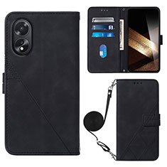 Leather Case Stands Flip Cover Holder YB3 for Oppo A38 Black