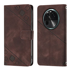 Leather Case Stands Flip Cover Holder YB3 for Oppo Find X6 5G Brown