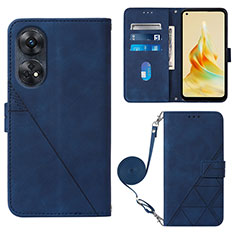 Leather Case Stands Flip Cover Holder YB3 for Oppo Reno8 T 4G Blue