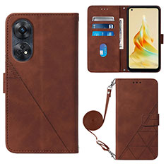 Leather Case Stands Flip Cover Holder YB3 for Oppo Reno8 T 4G Brown