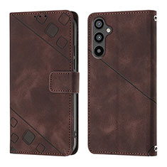 Leather Case Stands Flip Cover Holder YB3 for Samsung Galaxy A34 5G Brown