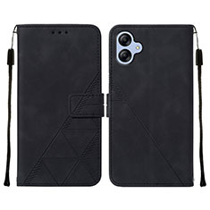 Leather Case Stands Flip Cover Holder YB3 for Samsung Galaxy F04 Black