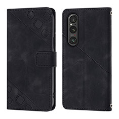 Leather Case Stands Flip Cover Holder YB3 for Sony Xperia 1 V Black