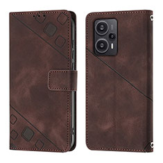 Leather Case Stands Flip Cover Holder YB3 for Xiaomi Poco F5 5G Brown