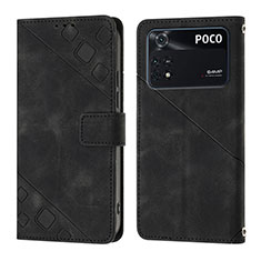 Leather Case Stands Flip Cover Holder YB3 for Xiaomi Poco M4 Pro 4G Black